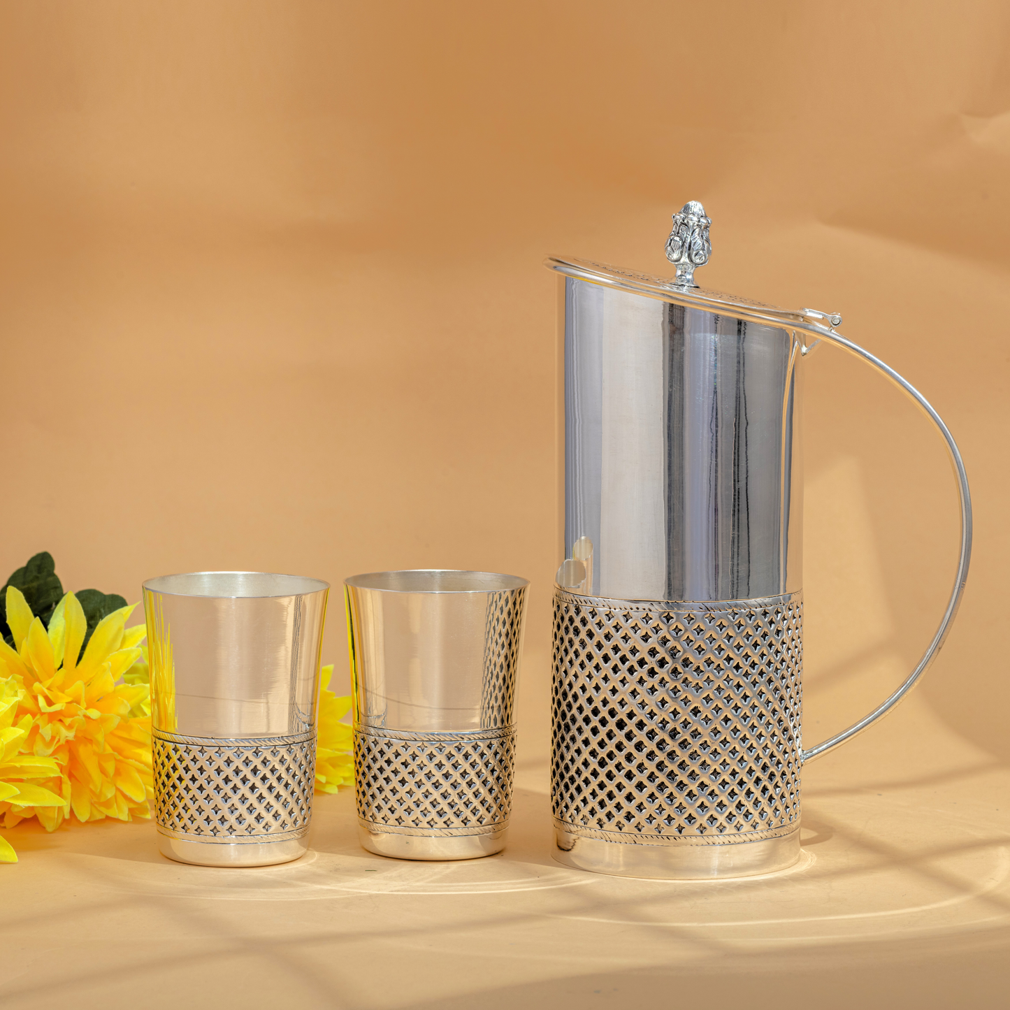 Beautiful Pure Silver Jug Set with Jali Design