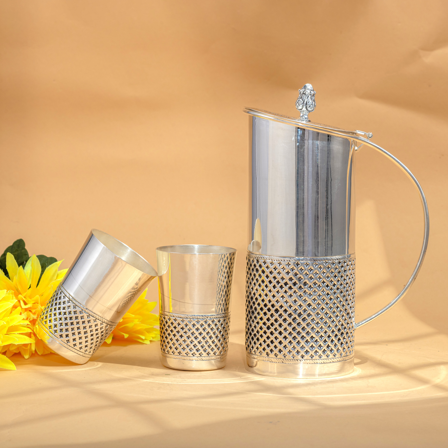 Beautiful Pure Silver Jug Set with Jali Design