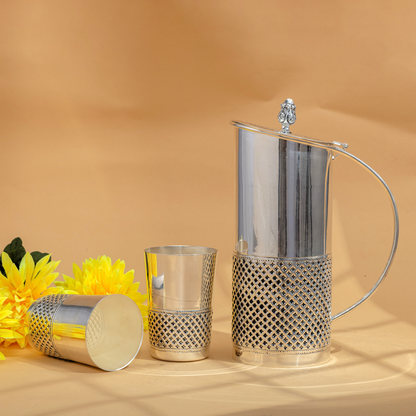 Beautiful Pure Silver Jug Set with Jali Design