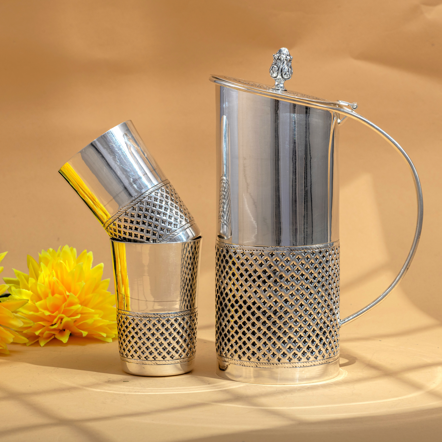 Beautiful Pure Silver Jug Set with Jali Design