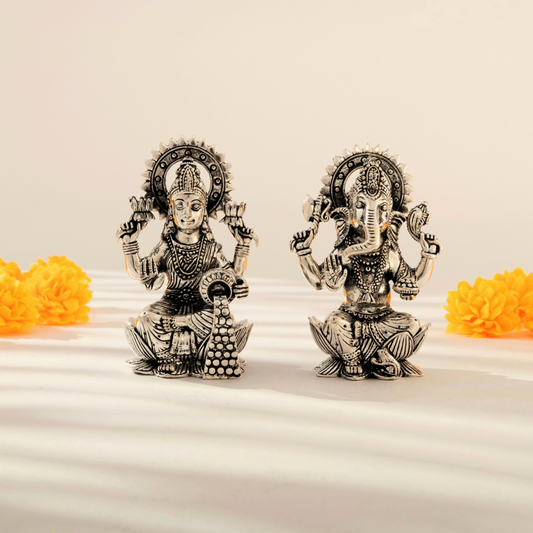 Divine Laxmi Ganesh in Antique Silver Finish