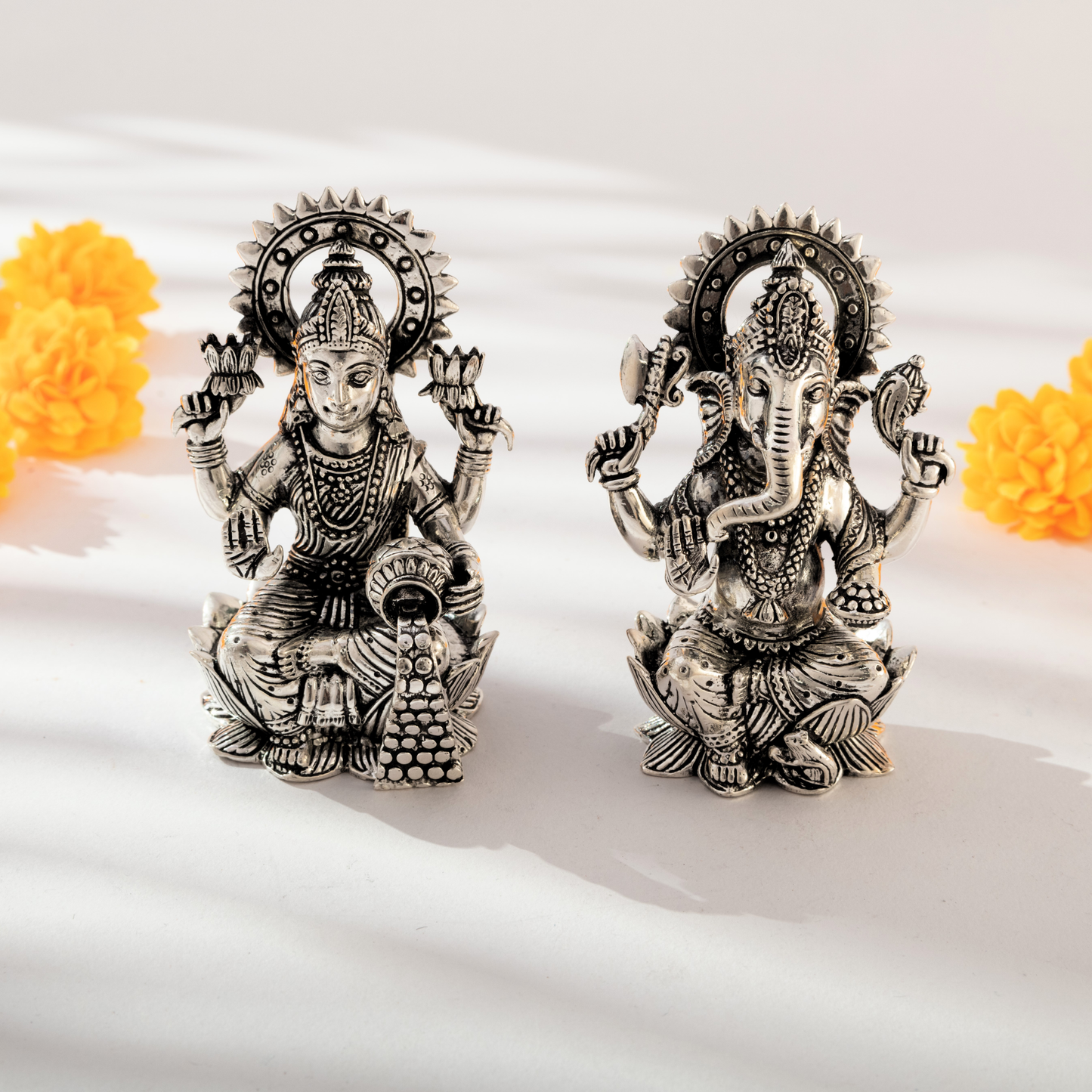 Divine Laxmi Ganesh in Antique Silver Finish