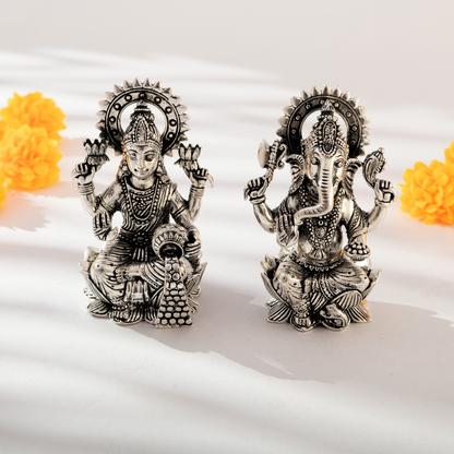 Divine Laxmi Ganesh in Antique Silver Finish