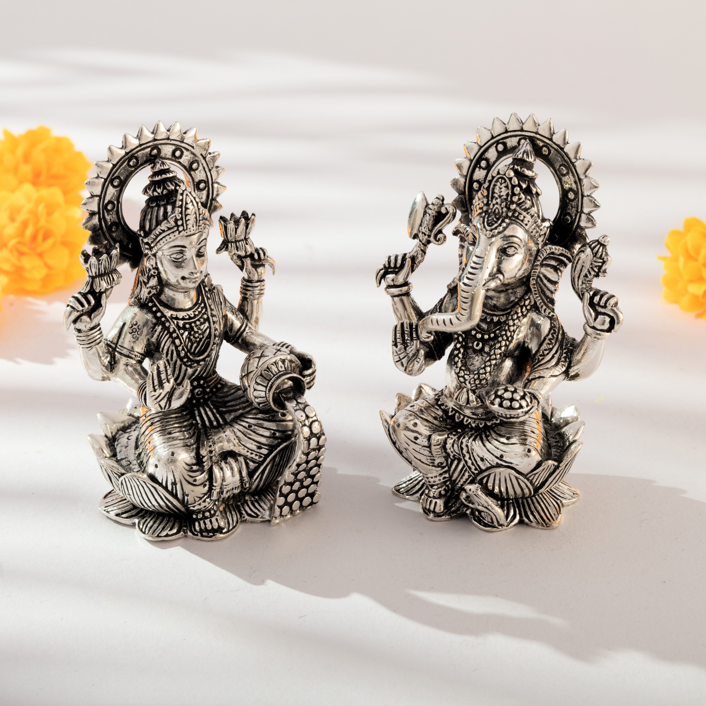 Divine Laxmi Ganesh in Antique Silver Finish