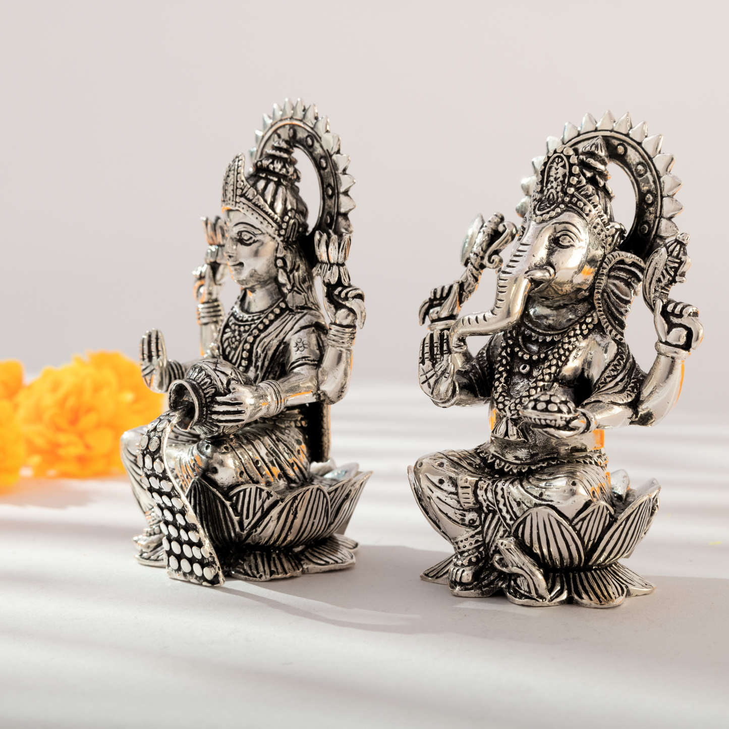 Divine Laxmi Ganesh in Antique Silver Finish