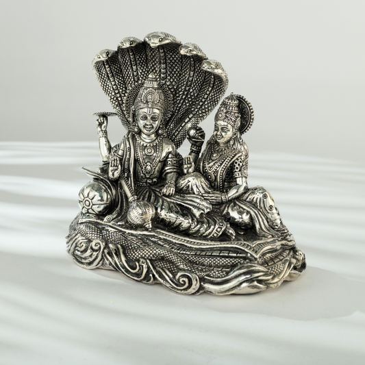 Exquisite Lakshmi Narayan Idol with Sesh Naag in Antique Silver Finish