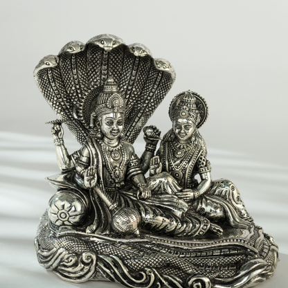 Exquisite Lakshmi Narayan Idol with Sesh Naag in Antique Silver Finish