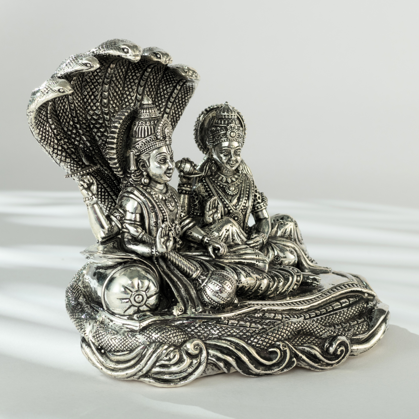 Exquisite Lakshmi Narayan Idol with Sesh Naag in Antique Silver Finish