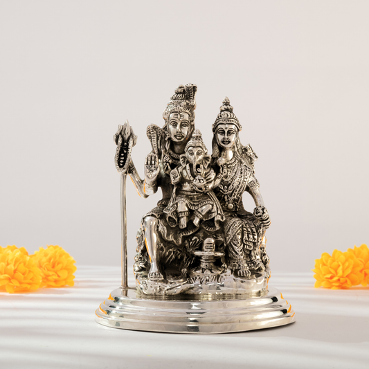 Exquisite Nakshi Shiv Parivar in Antique Silver Finish