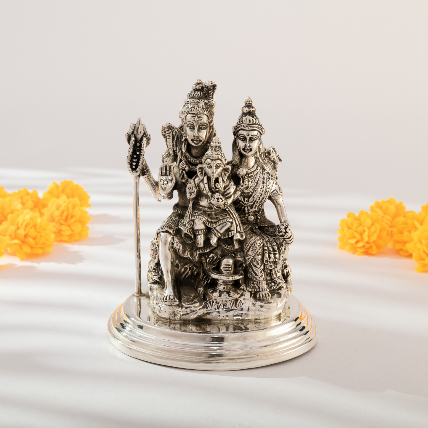 Exquisite Nakshi Shiv Parivar in Antique Silver Finish