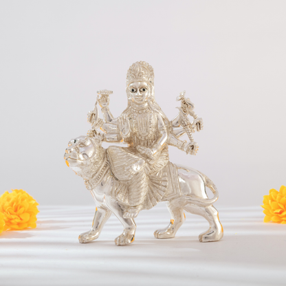 Radiant Pure Silver Goddess Durga Idol