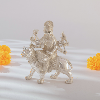 Radiant Pure Silver Goddess Durga Idol