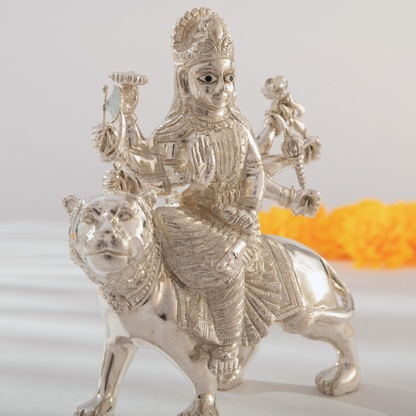 Radiant Pure Silver Goddess Durga Idol