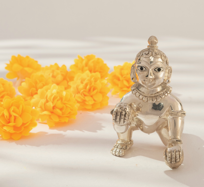 Divine Laddu Gopal Idol in Shiny Silver