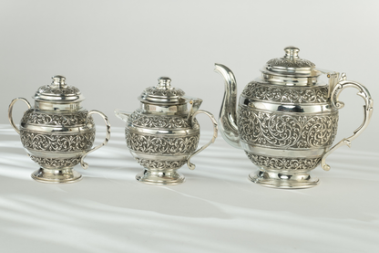 Handcrafted Antique Fine Nakshi Silver Tea set