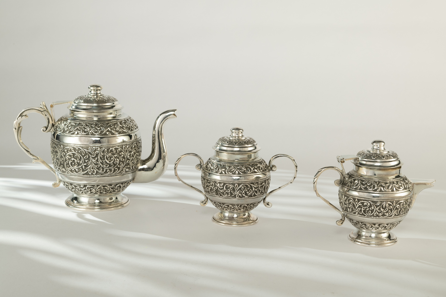 Handcrafted Antique Fine Nakshi Silver Tea set