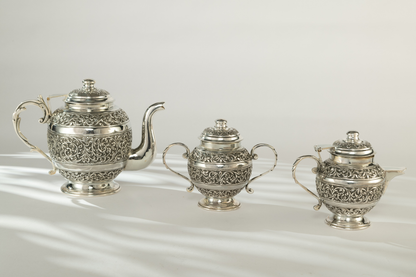 Handcrafted Antique Fine Nakshi Silver Tea set