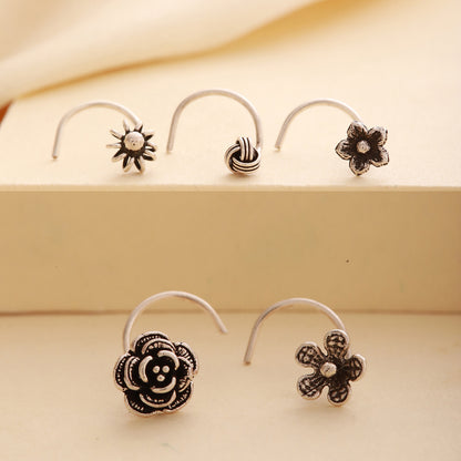 925 Silver Floral Wire Nosepin - Set of 5