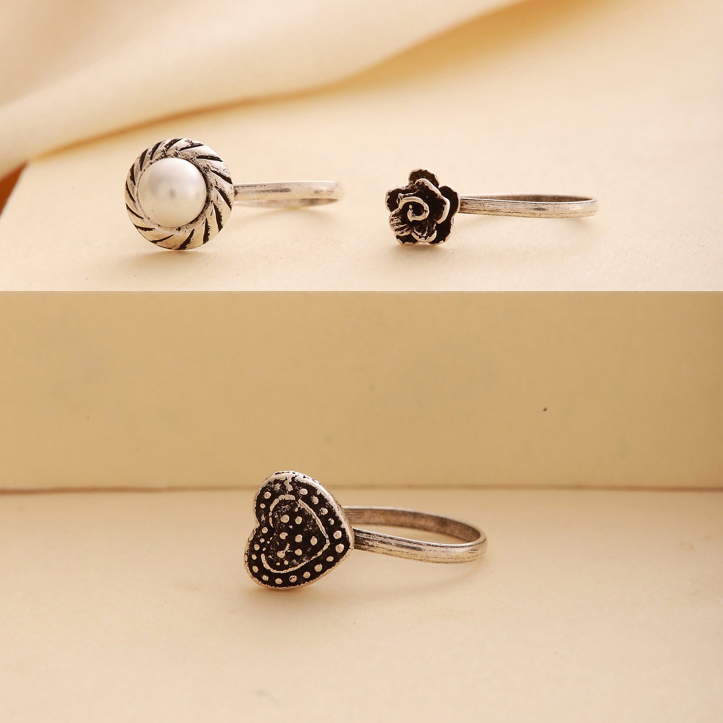 Sterling Silver Oxidised Clip-on Nose Ring - Set of 3