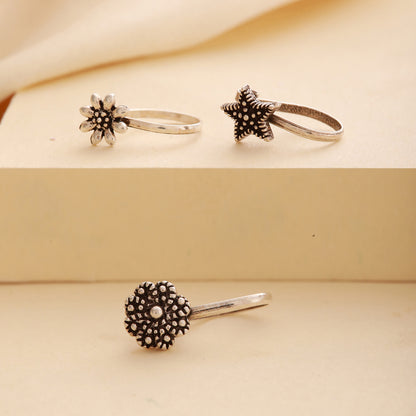 925 Silver Oxidised Clip-on Nose Ring - Set of 3