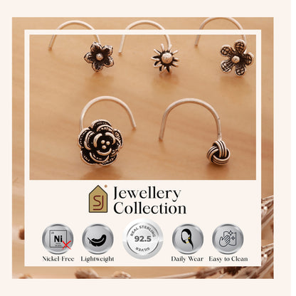 925 Silver Floral Wire Nosepin - Set of 5