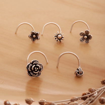 925 Silver Floral Wire Nosepin - Set of 5