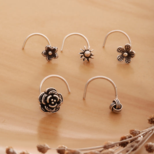 925 Silver Floral Wire Nosepin - Set of 5