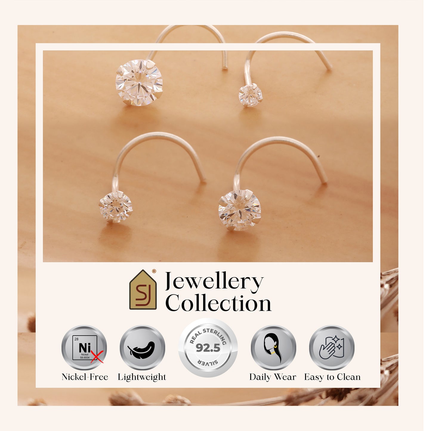 Everyday Sparkle CZ 925 Silver Nosepin - Set of 4