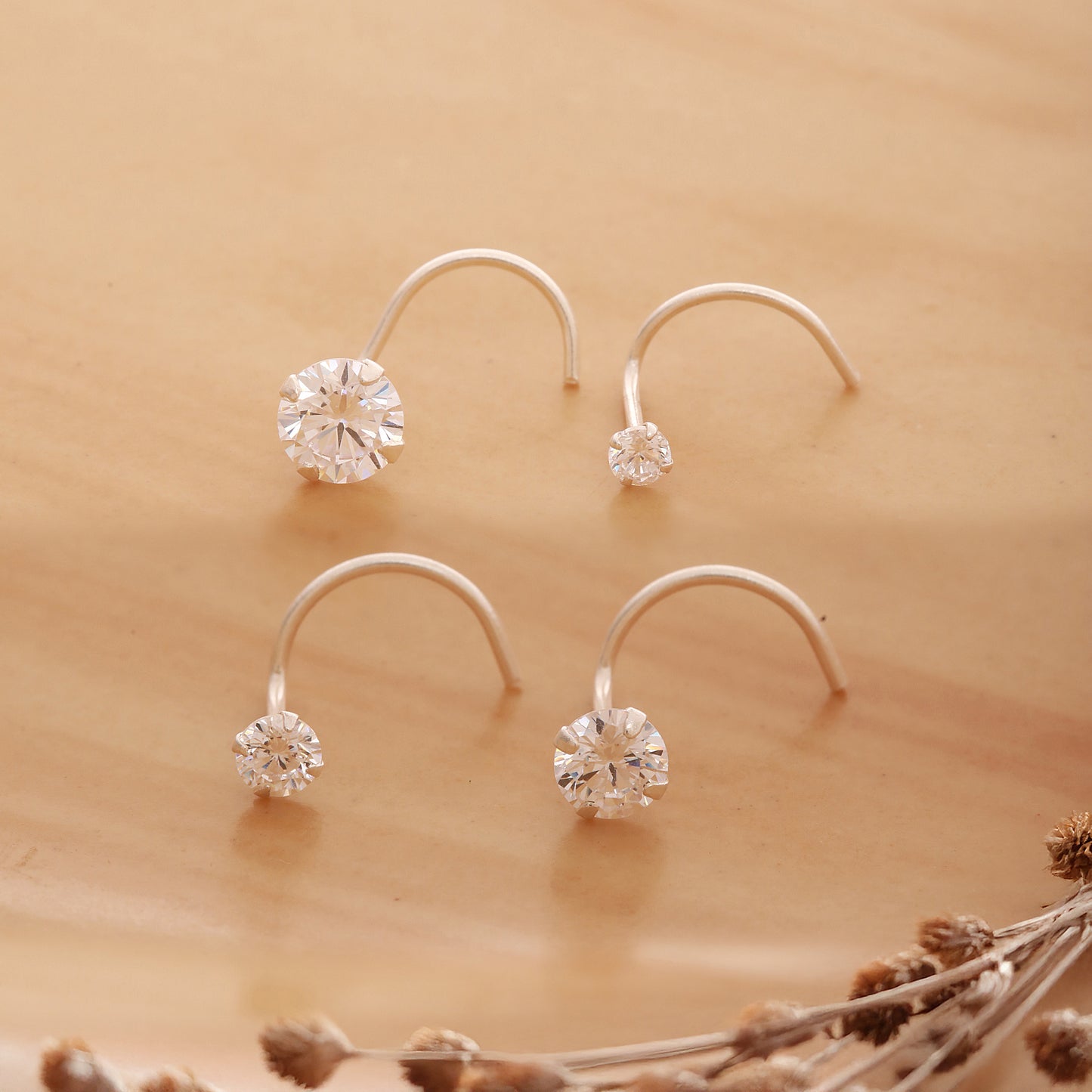 Everyday Sparkle CZ 925 Silver Nosepin - Set of 4