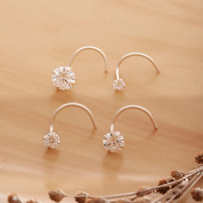 Everyday Sparkle CZ 925 Silver Nosepin - Set of 4