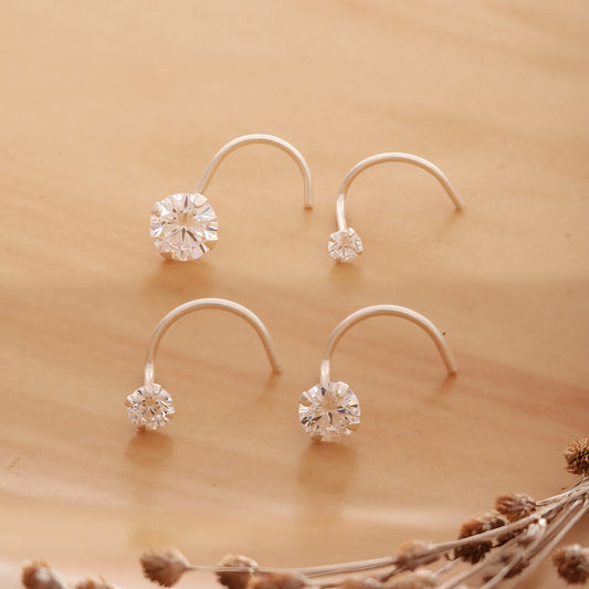 Everyday Sparkle CZ 925 Silver Nosepin - Set of 4