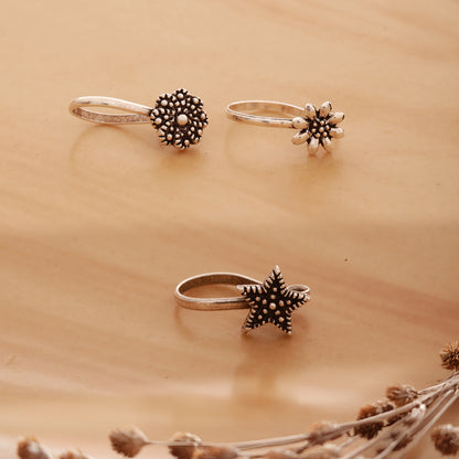 925 Silver Oxidised Clip-on Nose Ring - Set of 3