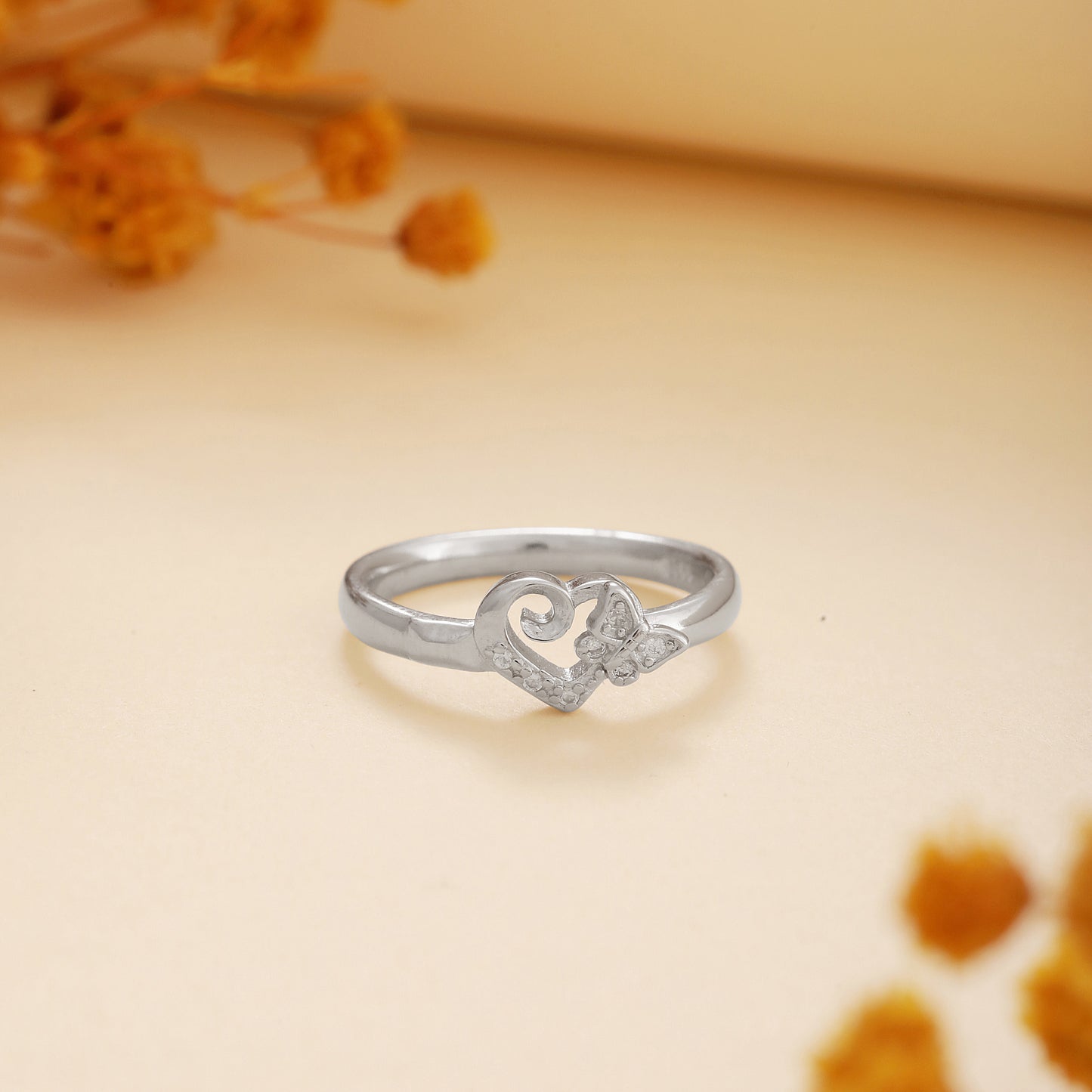 925 Silver Hearts and Butterflies Ring