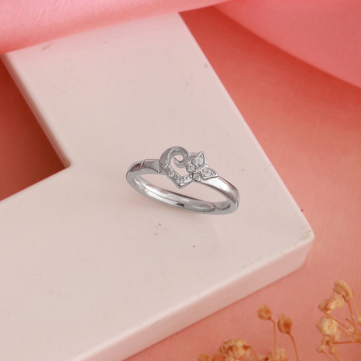 925 Silver Hearts and Butterflies Ring