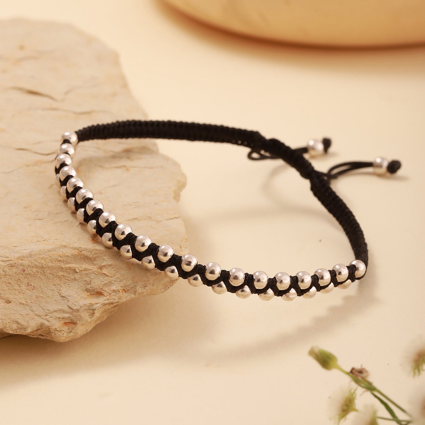 925 Sterling Silver Beaded Anklet