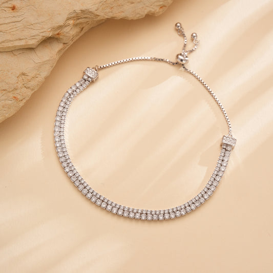 Radiant Dual Line 925 Silver CZ Bracelet