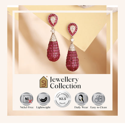 925 Sterling Silver Pink Drop Stone Earrings