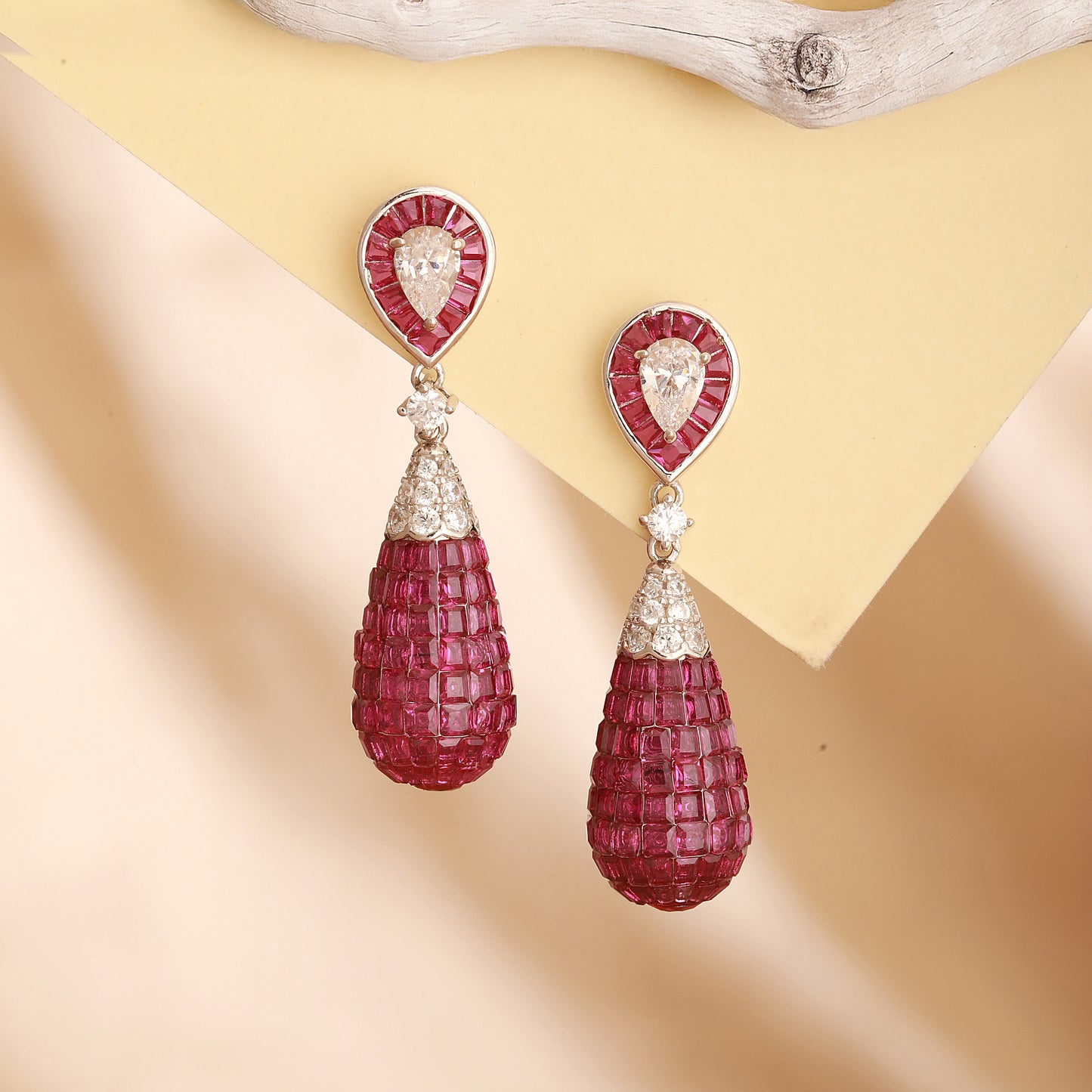925 Sterling Silver Pink Drop Stone Earrings