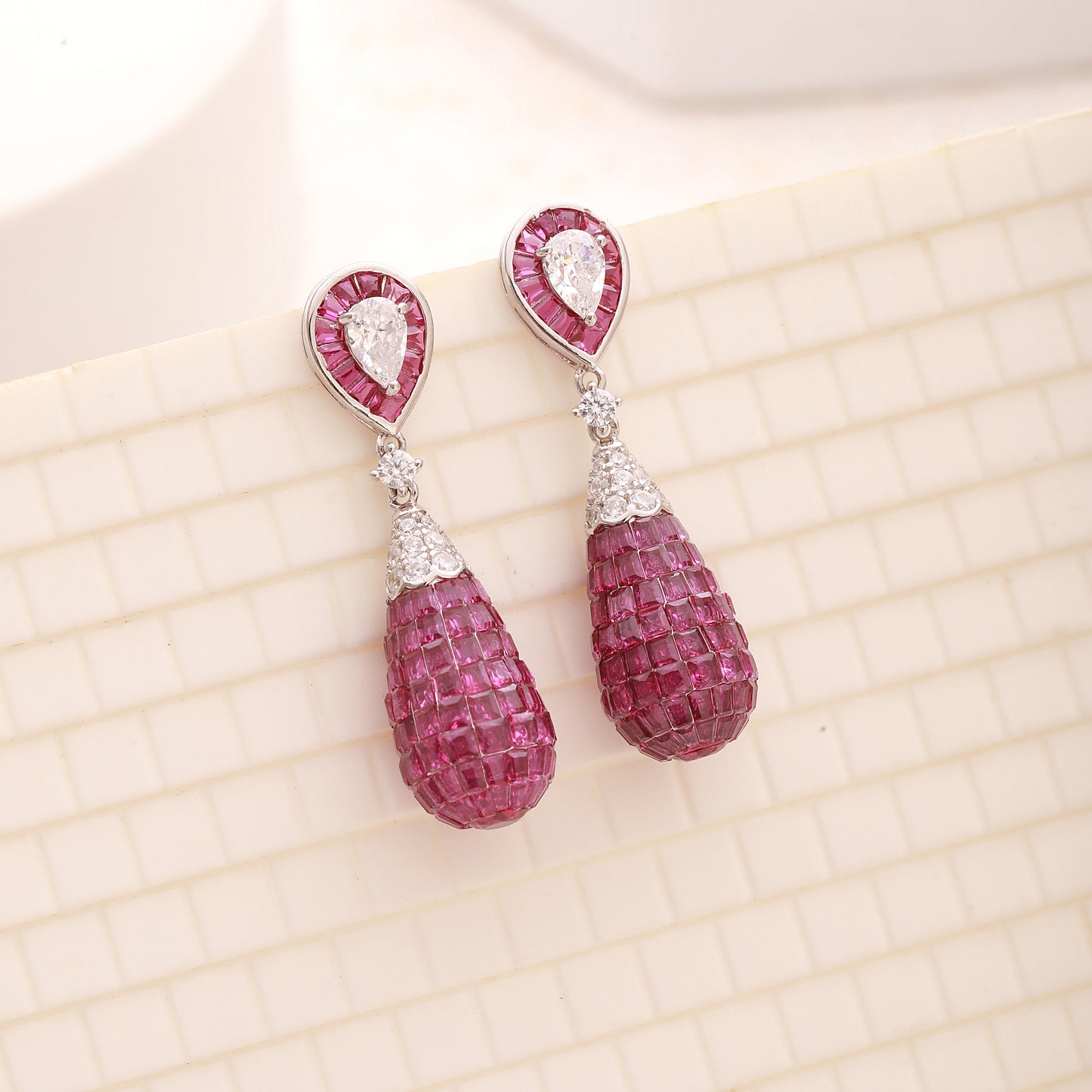 925 Sterling Silver Pink Drop Stone Earrings