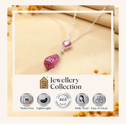 925 Silver Pink Sapphire Drop Pendant Chain