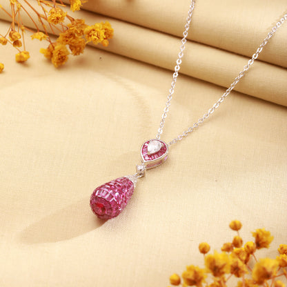 925 Silver Pink Sapphire Drop Pendant Chain