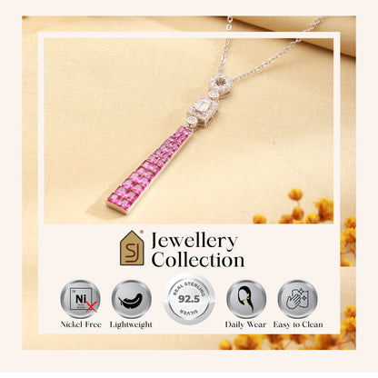 925 Silver Pink Sapphire Long Pendant Chain