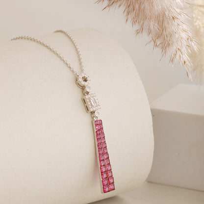 925 Silver Pink Sapphire Long Pendant Chain