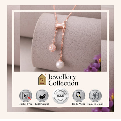Rose Gold Pearl Locket Chain in 925 Silver