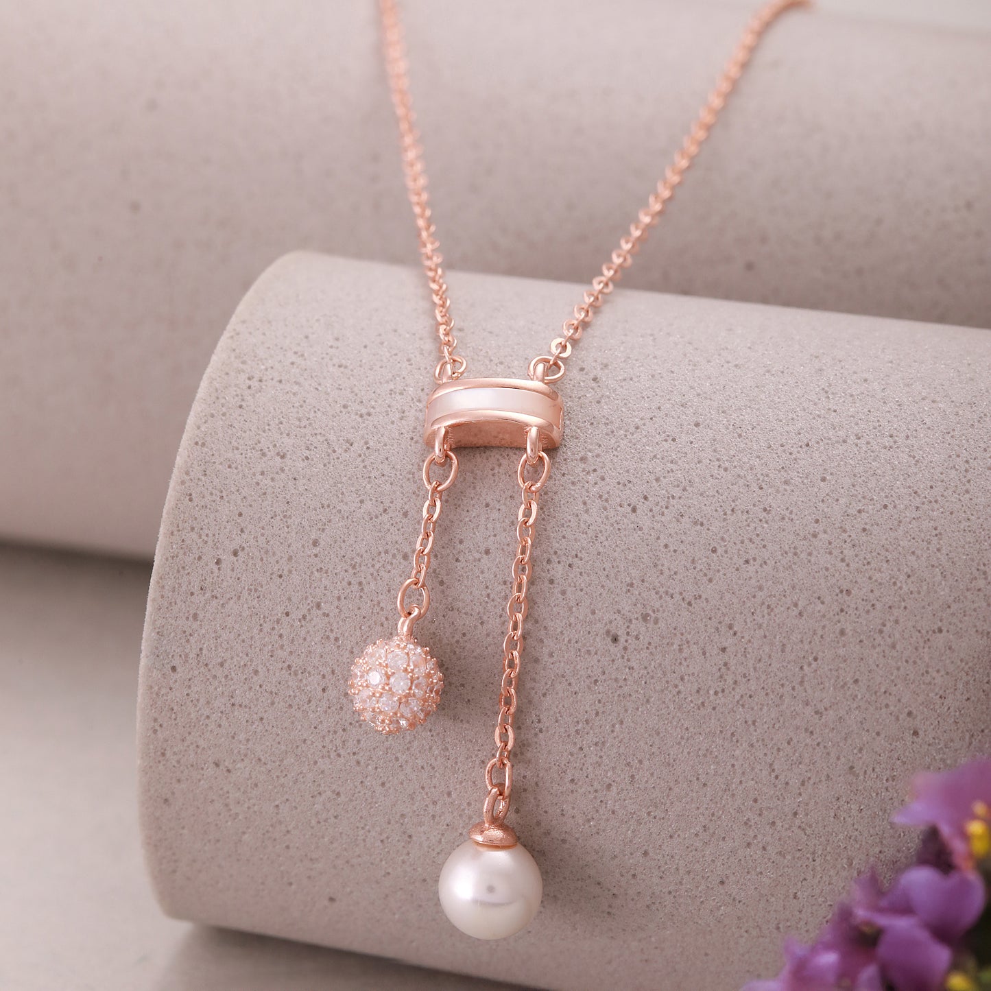 Rose Gold Pearl Locket Chain in 925 Silver