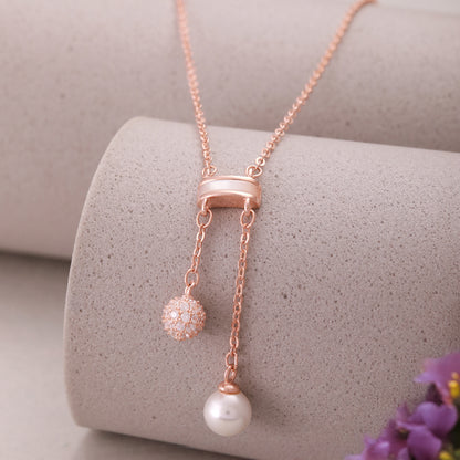 Rose Gold Pearl Locket Chain in 925 Silver