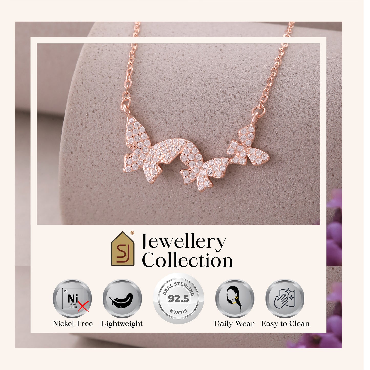 Rose Gold Chain and Butterfly Pendant in 925 Silver