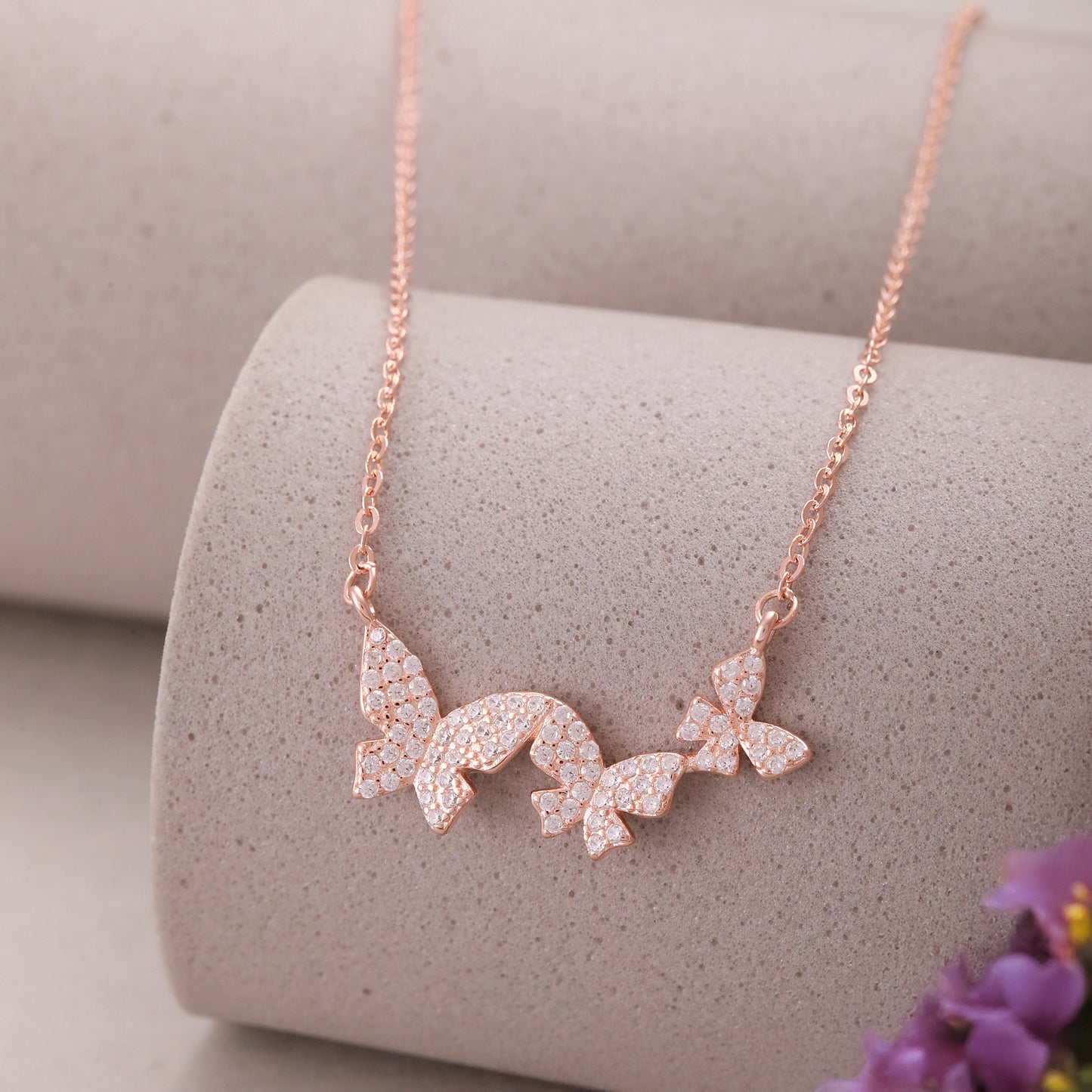 Rose Gold Chain and Butterfly Pendant in 925 Silver