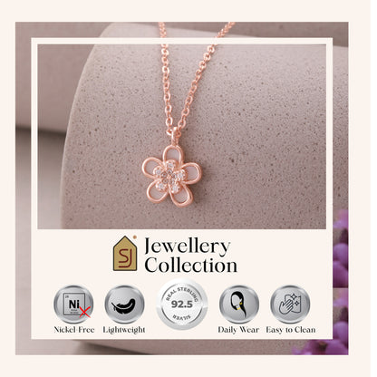 Rose Gold Floral CZ Necklace in 925 Silver