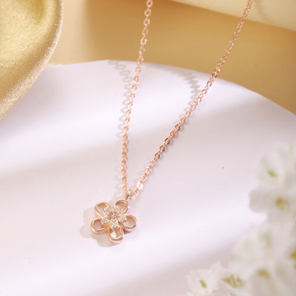 Rose Gold Floral CZ Necklace in 925 Silver